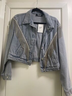 Blue B Light Blue Denim Jacket with Silver Fringe